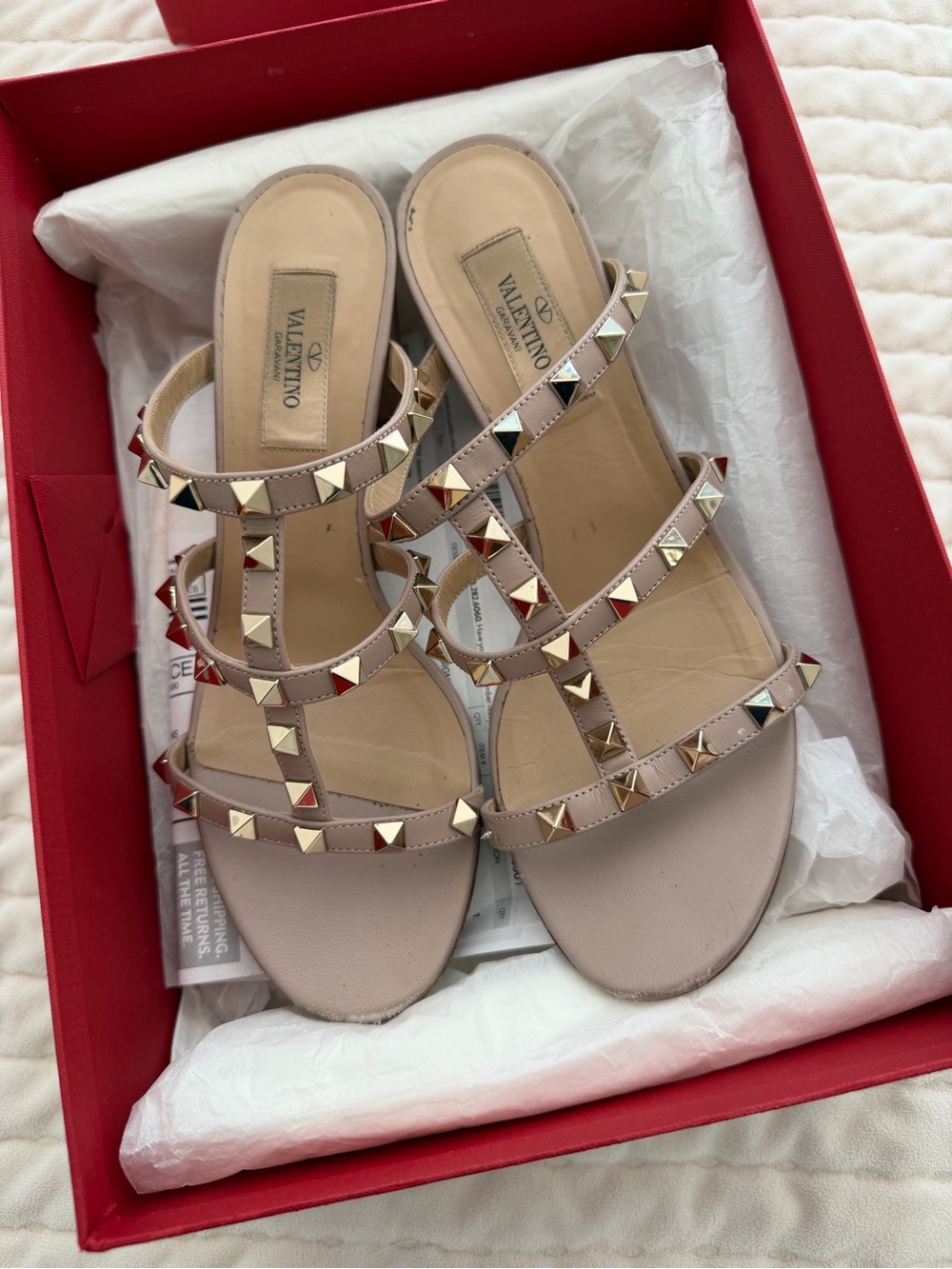 Valentino Nude Rockstud Strappy Flat Mules